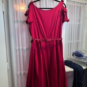 Unique Vintage Fuchsia Belted Midi Dress